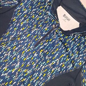 Lands End Sport Women's Blue Multi Color Print Quarter Zip Athletic Pullover S/P